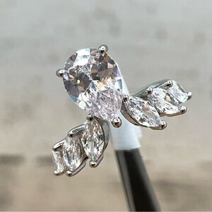 Beautiful Unique Statement Pear Marquise Cut White Diamond Cz Silver Plated Ring